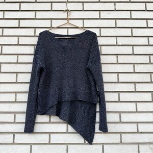 Knyt & Lynk 100% Cashmere Navy Asymmetrical Sweater M Ribbed Boat Neck Soft